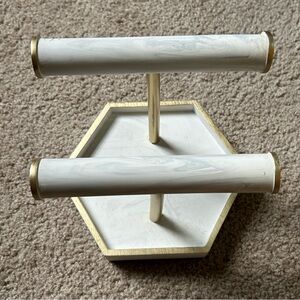 White Marbled Painted Two Tiered Jewelry Holder